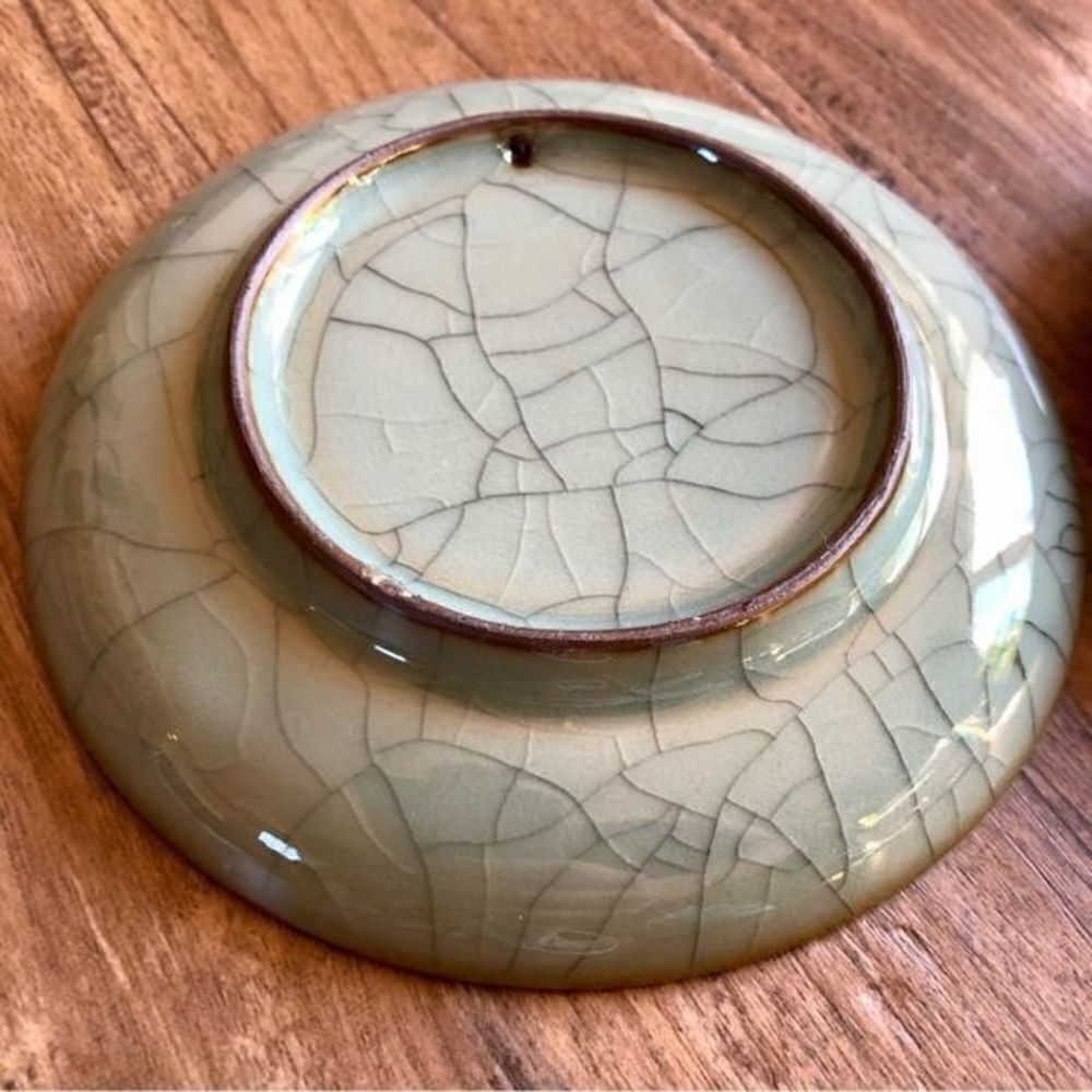 2 1980s Longquan Celadon Wares Sage Green Turtle Motif Art Plates—original VNT - Picture 10 of 16